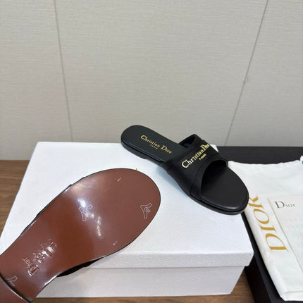 DIOR SANDAL 25S IN BLACK LAMBSKIN AND FABRIC WITH GOLD HARDWARE