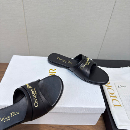DIOR SANDAL 25S IN BLACK LAMBSKIN WITH GOLD HARDWARE
