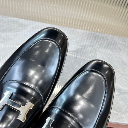 HM H-BUCKLE LOAFER GLOSSY BLACK CALFSKIN