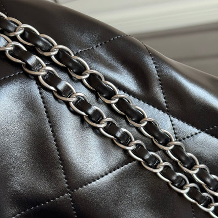 CC MINI HOBO HANDBAG 20 IN BLACK CALFSKIN SILVER-TONE HARDWARE