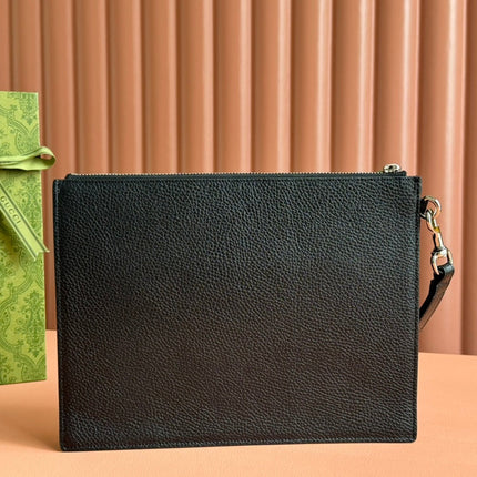 POUCH 28 IN BLACK SMOOTH CALFSKIN INLAID LOGO