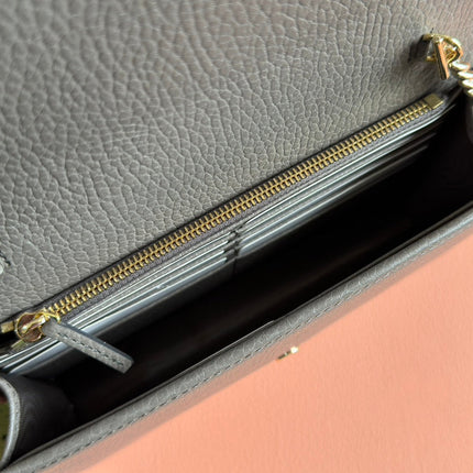 INTERLOCKING WOC 20 IN GRAY GRAINY CALFSKIN GOLD HARDWARE