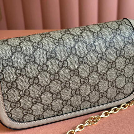 GG HORSEBIT 1955 BAG 24 IN BEIGE CANVAS AND WHITE CALFSKIN