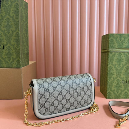 GG HORSEBIT 1955 BAG 24 IN BEIGE CANVAS AND WHITE CALFSKIN