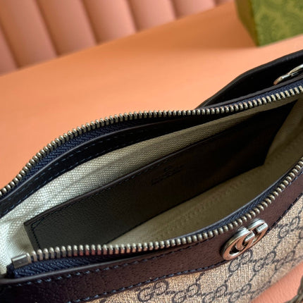 OPHIDIA SHOULDER BAG 25 IN GREY EBONY CANVAS AND BLACK LAMBSKIN SILVER HARDWARE