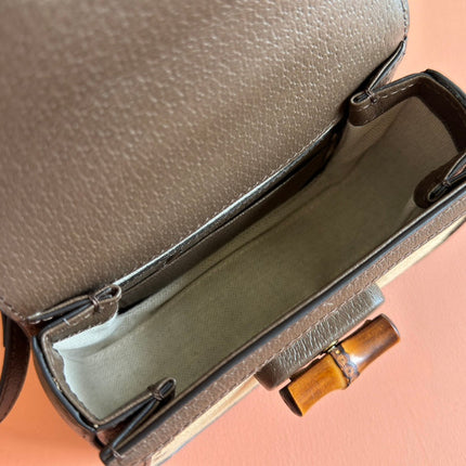 BAMBOO 1947 MINI BAG 17 IN BROWN CALFSKIN AND BEIGE CANVAS