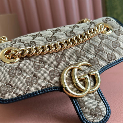 MARMONT MEDIUM SHOULDER BAG 22 IN BEIGE AND BROWN GG CANVAS BLACK CALFSKIN