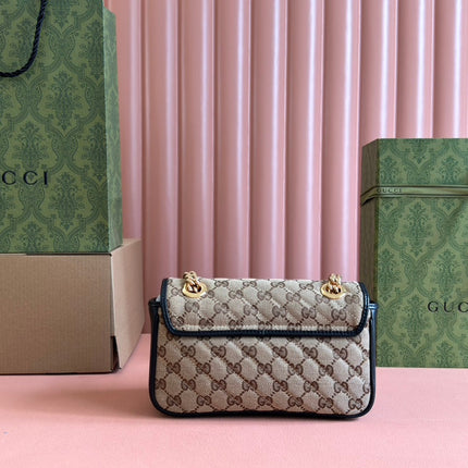 MARMONT MEDIUM SHOULDER BAG 22 IN BEIGE AND BROWN GG CANVAS BLACK CALFSKIN