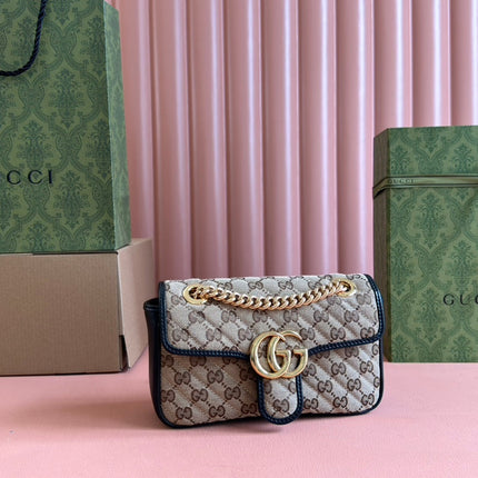 MARMONT MEDIUM SHOULDER BAG 22 IN BEIGE AND BROWN GG CANVAS BLACK CALFSKIN