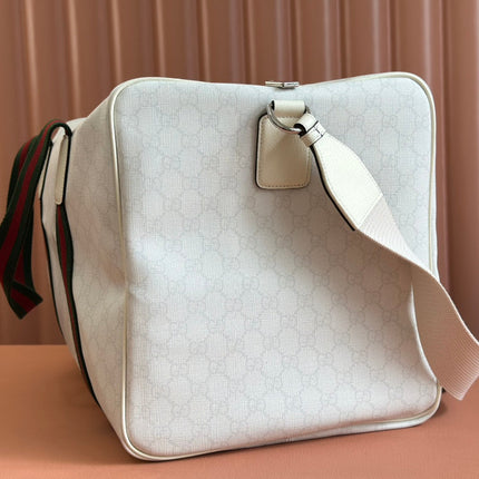MEDIUM DUFFLE BAG WITH WEB 47 IN WHITE SOFT GG CALFSKIN