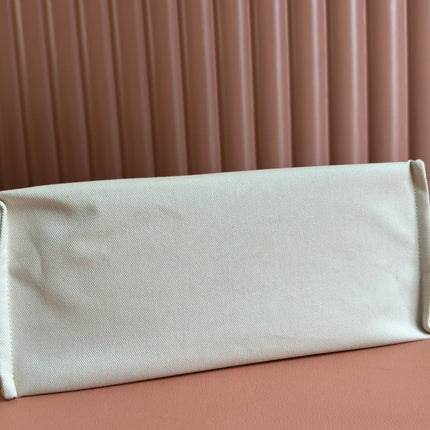 TOTE BAG PRINTED LOGO 41.5 IN WHITE CANVAS DARK BLUE CALFSKIN