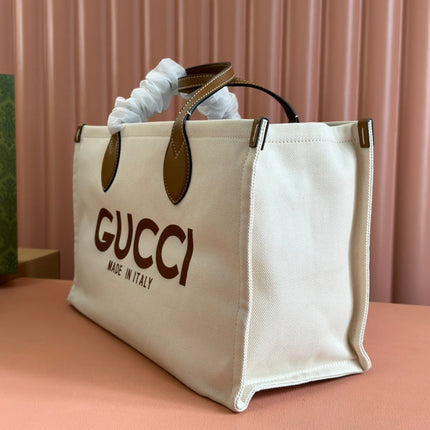 TOTE BAG PRINTED LOGO 41.5 IN BROWN CALFSKIN OFF WHITE CANVAS