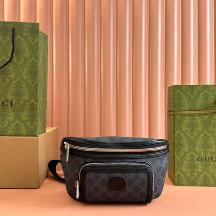 OPHIDIA BELT BAG 28 IN DARK GREY GG CALFSKIN