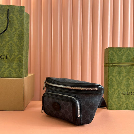 OPHIDIA BELT BAG 28 IN DARK GREY GG CALFSKIN