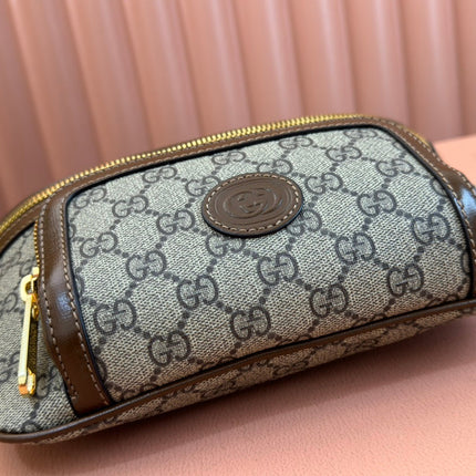 OPHIDIA BELT BAG 28 IN BROWN AND BEIGE GG CALFSKIN