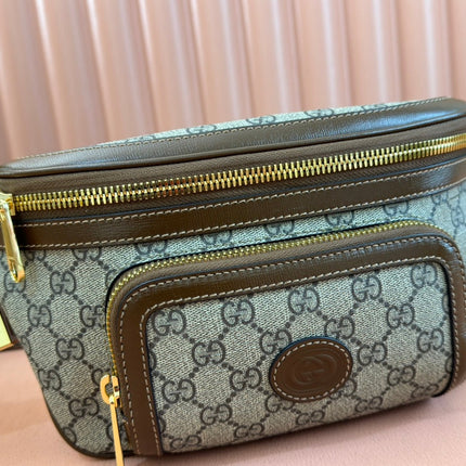 OPHIDIA BELT BAG 28 IN BROWN AND BEIGE GG CALFSKIN