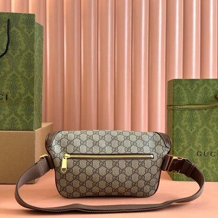 OPHIDIA BELT BAG 28 IN BROWN AND BEIGE GG CALFSKIN