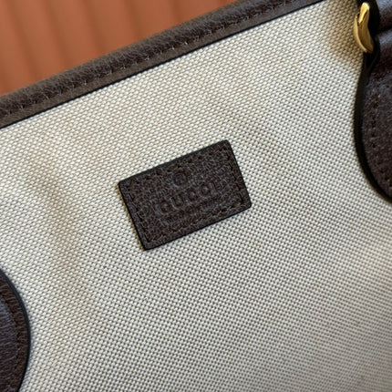 OPHIDIA MEDIUM TOTE BAG 38.5 BEIGE CANVAS AND BROWN CALFSKIN