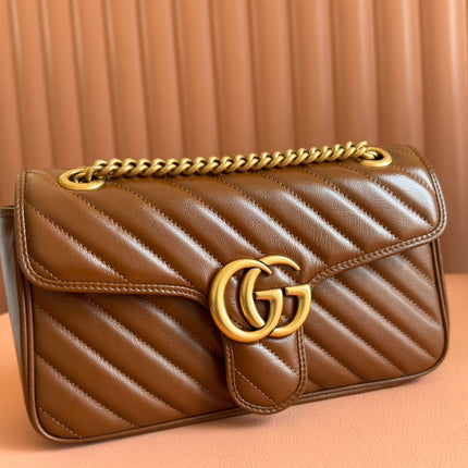 MARMONT MEDIUM SHOULDER BAG  26 IN BROWN MATELASSE CHEVRON LAMBSKIN