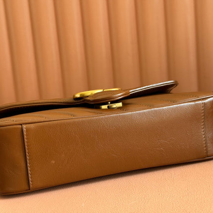 MARMONT MEDIUM SHOULDER BAG  26 IN BROWN MATELASSE CHEVRON LAMBSKIN