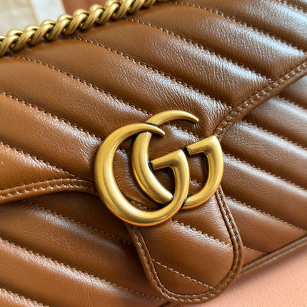 MARMONT MEDIUM SHOULDER BAG  26 IN BROWN MATELASSE CHEVRON LAMBSKIN