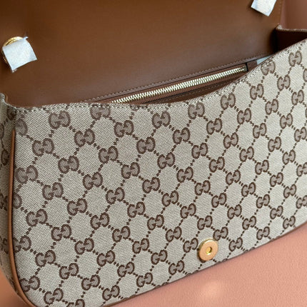 BLONDIE LARGE TOP HANDLE BAG 32 IN BEIGE AND DARK BROWN CANVAS BROWN CALFSKIN