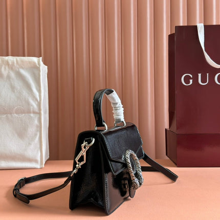 DIONYSUS MEDIUM SHOULDER BAG 22 IN BLACK GG GLOSSY LAMBSKIN
