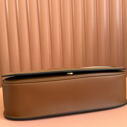 BLONDIE LARGE TOP HANDLE BAG 32 IN NATURAL COTTON LINEN CANVAS BROWN CALFSKIN