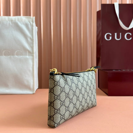 RUBBER EFFECT SMALL WALLET ON CHAIN 22.5 IN BEIGE AND DARK BROWN GG CALFSKIN