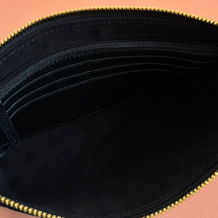 RUBBER EFFECT SMALL WALLET ON CHAIN 22.5 IN BLACK CALFSKIN