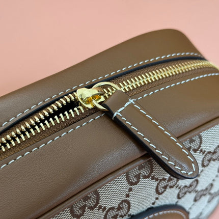 BLONDIE SMALL SHOULDER BAG 21 IN BEIGE AND DARK BROWN CANVAS BROWN CALFSKIN