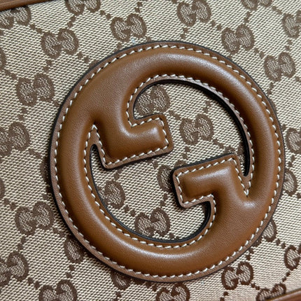 BLONDIE SMALL SHOULDER BAG 21 IN BEIGE AND DARK BROWN CANVAS BROWN CALFSKIN