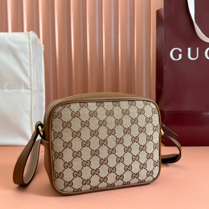 BLONDIE SMALL SHOULDER BAG 21 IN BEIGE AND DARK BROWN CANVAS BROWN CALFSKIN