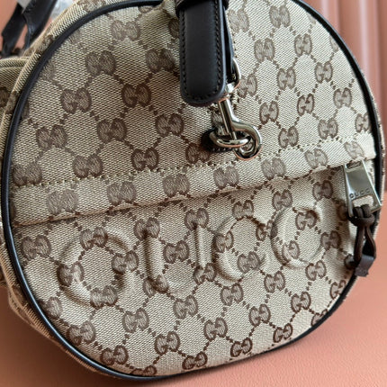 GG SMALL DUFFLE BAG 42 IN BEIGE AND DARK BROWN GG CANVAS