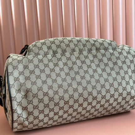 GG SMALL DUFFLE BAG 42 IN BEIGE AND DARK BROWN GG CANVAS