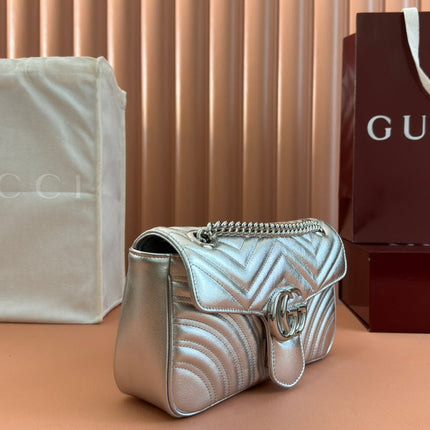 MARMONT MEDIUM SHOUDER BAG 26 IN SILVER PATENT CALFSKIN