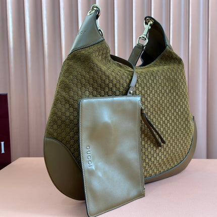 B LARGE SHOULDER BAG 49 IN SEAWEED GREEN GG EMBOSSED SUEDE