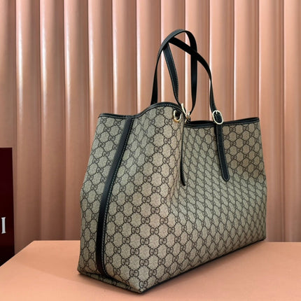 GUCCI 25S EMBLEM LARGE BAG 46 IN DARK BROWN AND BLACK CALFSKIN