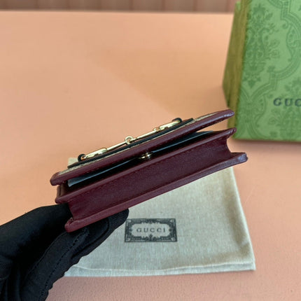 HORSEBIT 1955 CARD CASE WALLET 11 IN BEIGE DARK BROWN NEW GG AND ROSSO ANCORA RED CALFSKIN