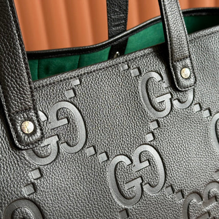 EMBLEM MEDIUM TOTE BAG 30 IN BLACK GG CALFSKIN