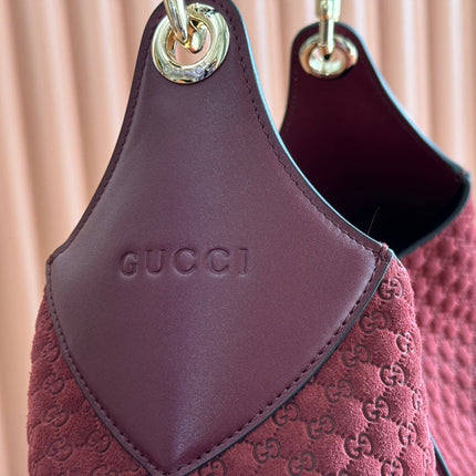 B LARGE SHOULDER BAG 49 IN ROSSO ANCORA RED GG EMBOSSED SUEDE