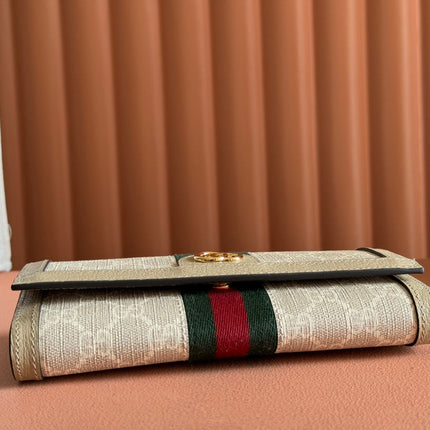OPHIDIA WALLET ON GOLD CHAIN 19 IN LIGHT BEIGE GG CANVAS AND LIGHT BROWN CALFSKIN