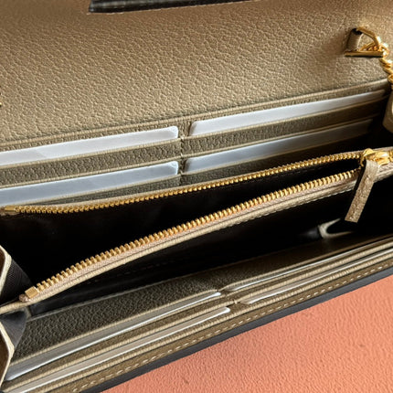 OPHIDIA WALLET ON GOLD CHAIN 19 IN LIGHT BEIGE GG CANVAS AND LIGHT BROWN CALFSKIN