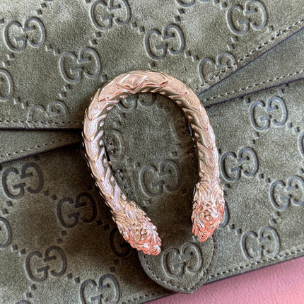 DIONYSUS MEDIUM SHOULDER BAG 27.5 IN DARK GREEN GG SUEDE