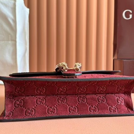 DIONYSUS MEDIUM SHOULDER BAG 27.5 IN ROSSO ANCORA RED GG SUEDE