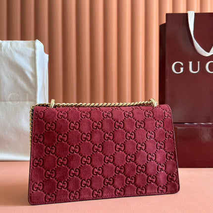 DIONYSUS MEDIUM SHOULDER BAG 27.5 IN ROSSO ANCORA RED GG SUEDE