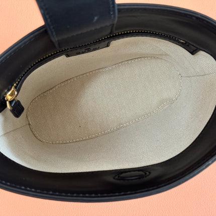 73 SMALL BUCKET BAG 20 IN NATURAL CANVAS AND BLACK CALFSKIN