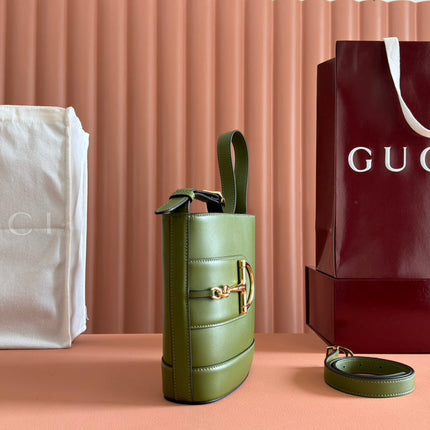 73 SMALL BUCKET BAG 20 IN GREEN SMOOTH CALFSKIN