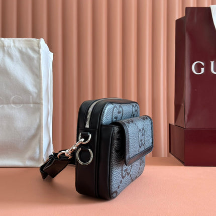 SMALL JUMBO CROSSBODY 23 IN GREY AND BLACK GRAINY GG LAMBSKIN