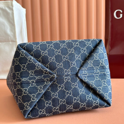 SMALL TOTISSIMA REVERSIBLE TOTE 22 IN DARK BLUE DENIM ONE SIDE BLUE SUEDE